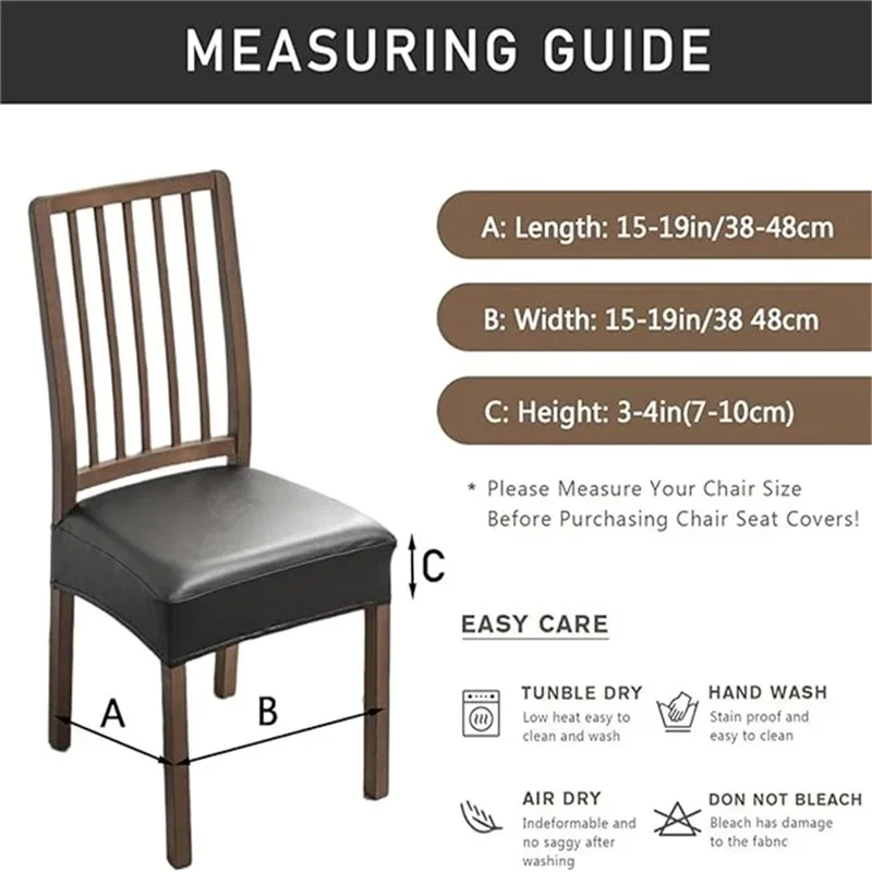 2pcs/set PU Leather Chair Covers Waterproof Stretch Chair Cover Seat Covers Dining Room Elastic Solid Color Seat Protector