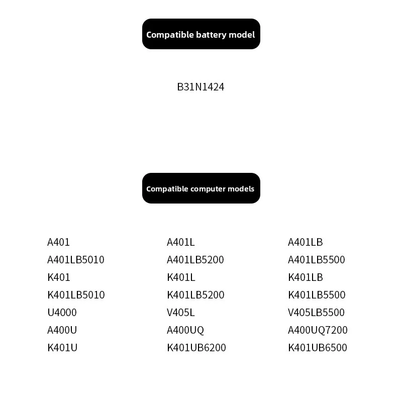 B31N1424 For ASUS B31N1424  A400U A401L K401L/U V405L U4000 Laptop Battery
