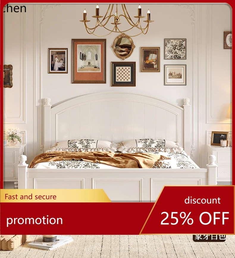 

HXL Solid Wood Bed White Double Bed Simple Luxury Bed