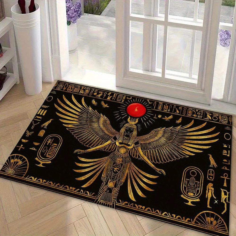 

Ковер с принтом египетской богини Исиды с крыльями, плюшевый фланелевый коврик для гостиной, спальни, домашнего декора, нескользящий напольный коврик