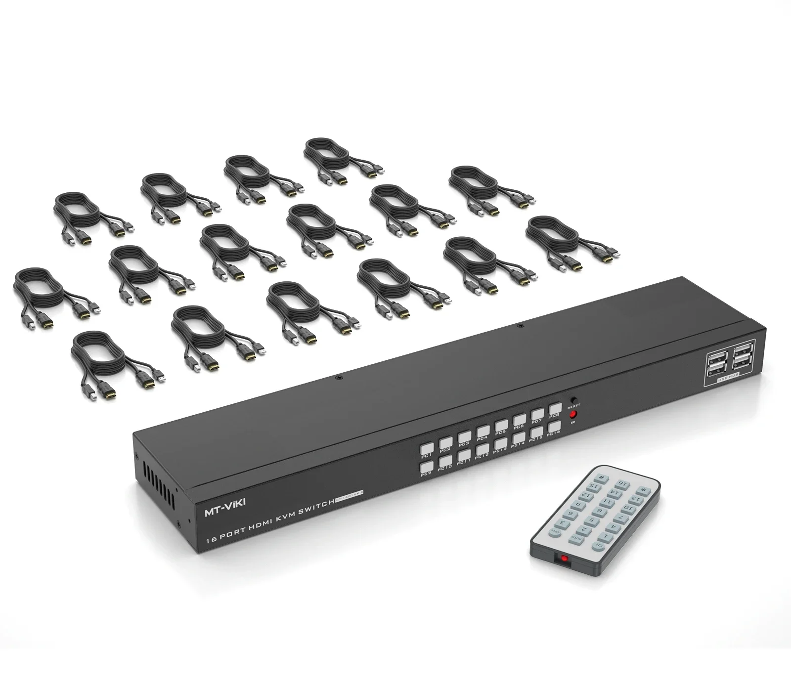 

16 Port KVM Switches 4K + Cables (upgraded 2in1), MT-VIKI 1U Rackmount KVM Switcher Console 16x1