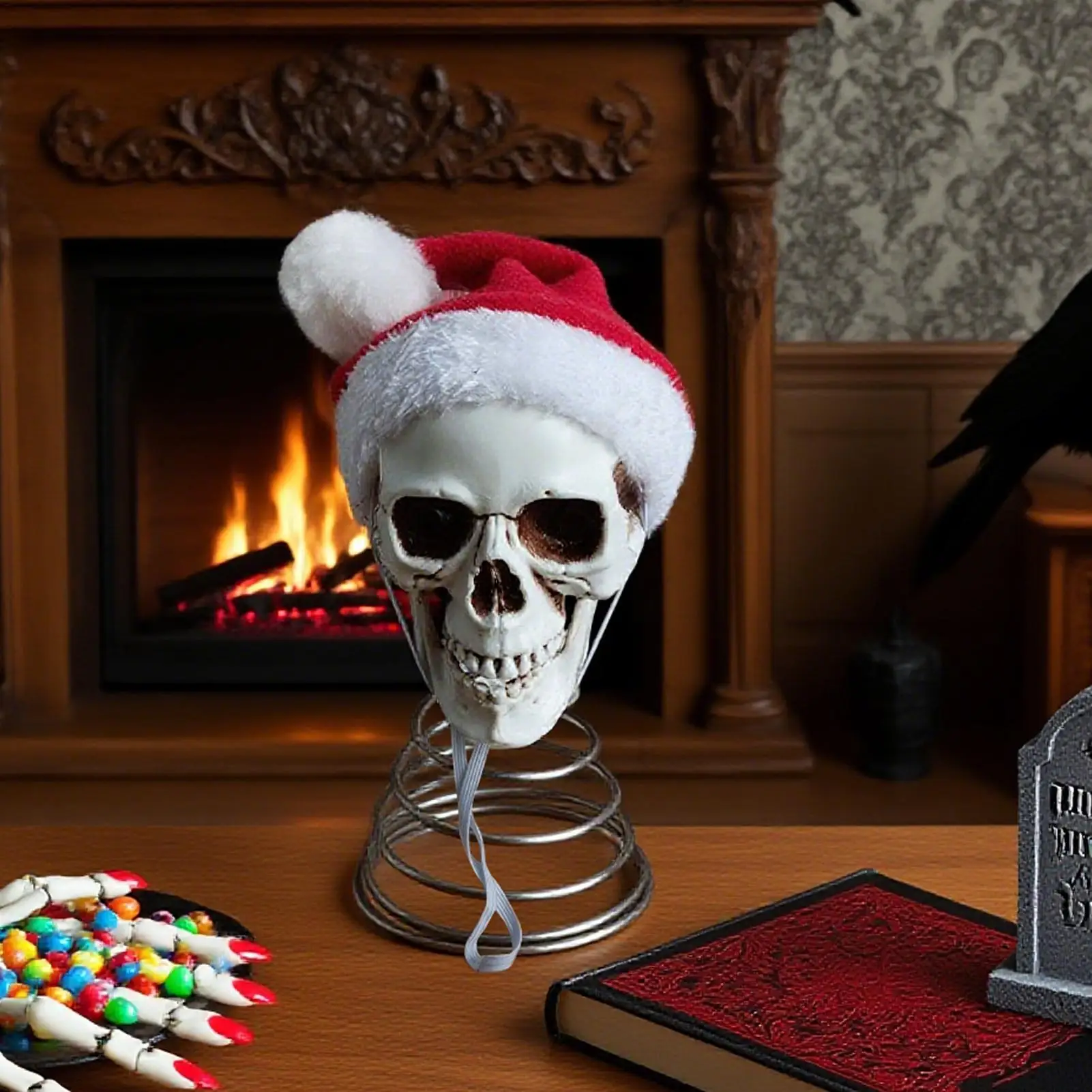 Totenkopf-Weihnachtsbaumspitze, Baumspitze, Weihnachtsdekoration, 12,7 cm, Skelettkopf-Dekoration für Party-Requisiten, Garten, Hof, Terrasse