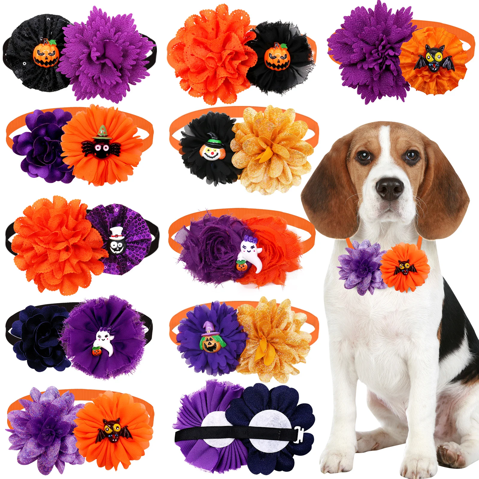 20/50pcs Halloween Dog Bowtie  Pumpkin Ghost Skull Small Dog Cat Bow Tie Collar For Dogs Pets Grooming Supplies Dog Accessories