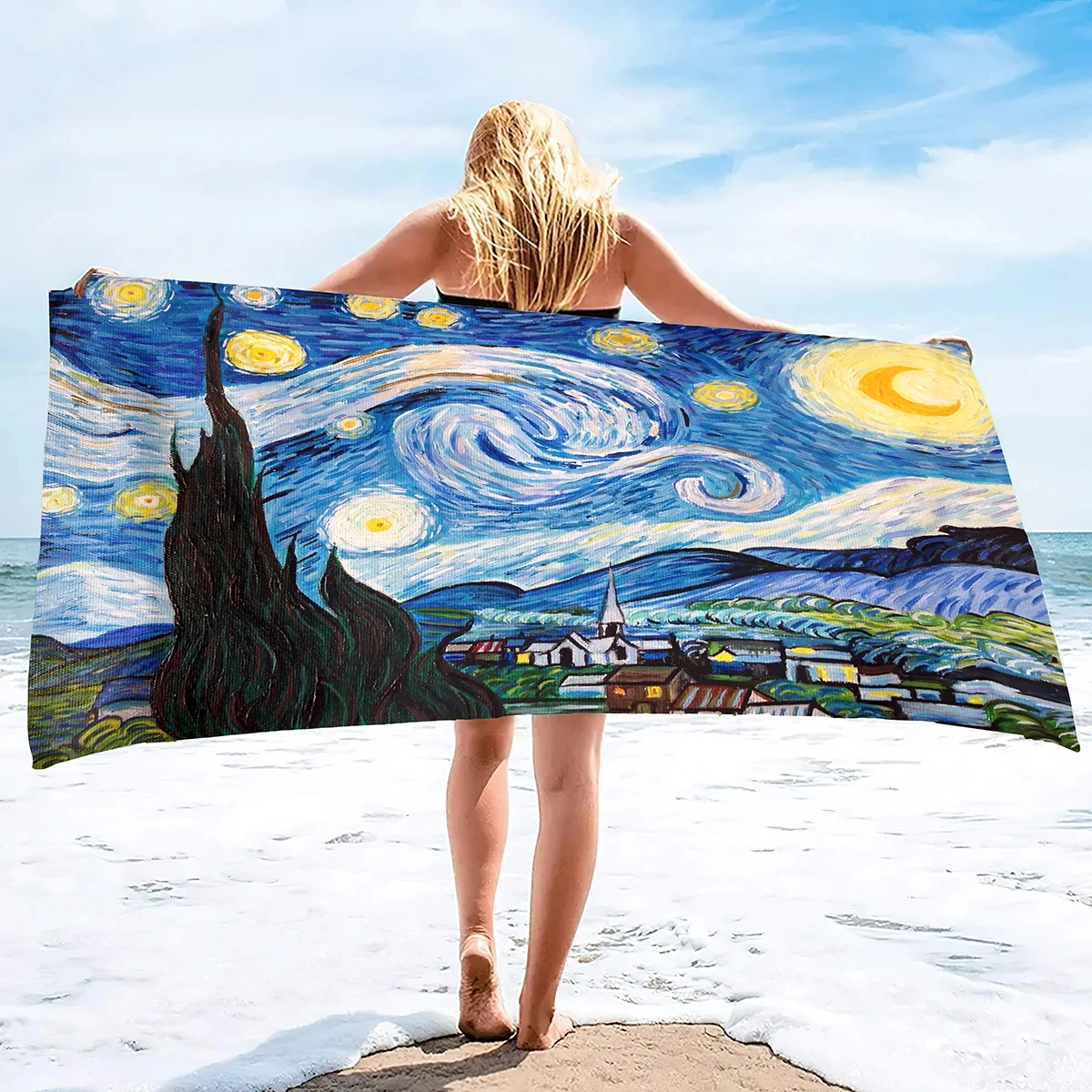 

Van Gogh Starry Night Sunscreen Beach Towels Absorbent Oversized Bath Towel Oil Painting Style Gym Sport Pool Absorb Sweat Towel