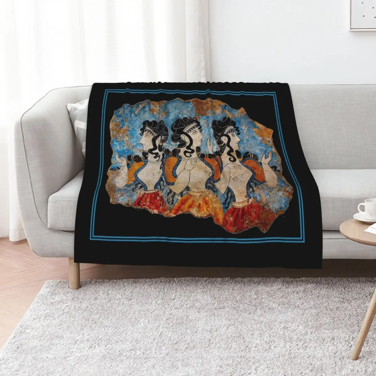GREEK : Ancient Greece Ladies of the Court Fresco Frieze Print Throw Blanket Decorative Sofa Thins Picnic Soft Blankets