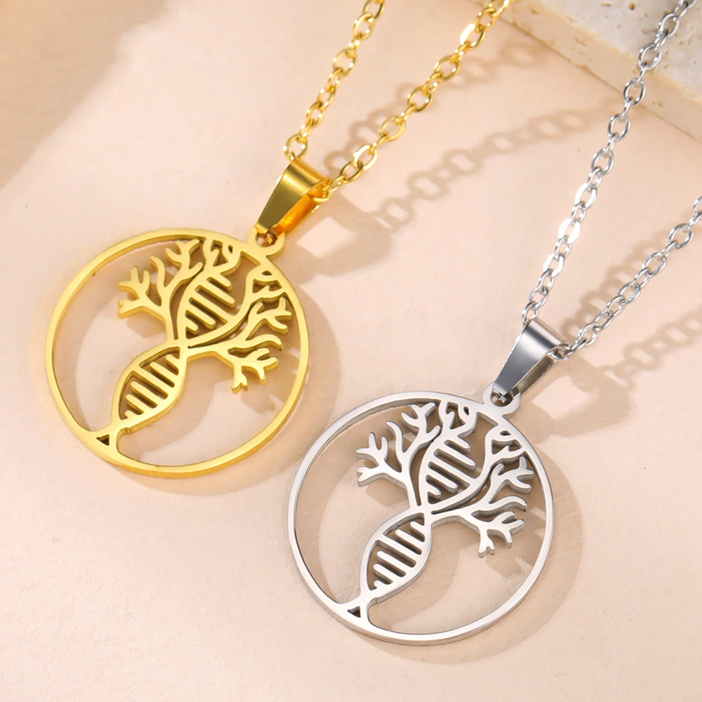 Dawapara Tree of Life Infinity DNA Necklace Double Helix Family Tree Pendant Wiccan Stainless Steel Jewelry Couple Gift