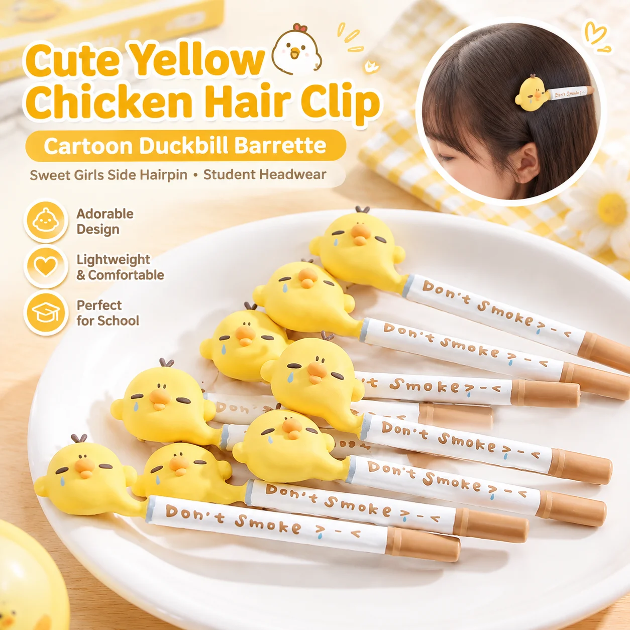 Cute Yellow Chicken Hair Clip Cartoon Duckbill Barrette Sweet Girls Side Hairpin Student Headwear