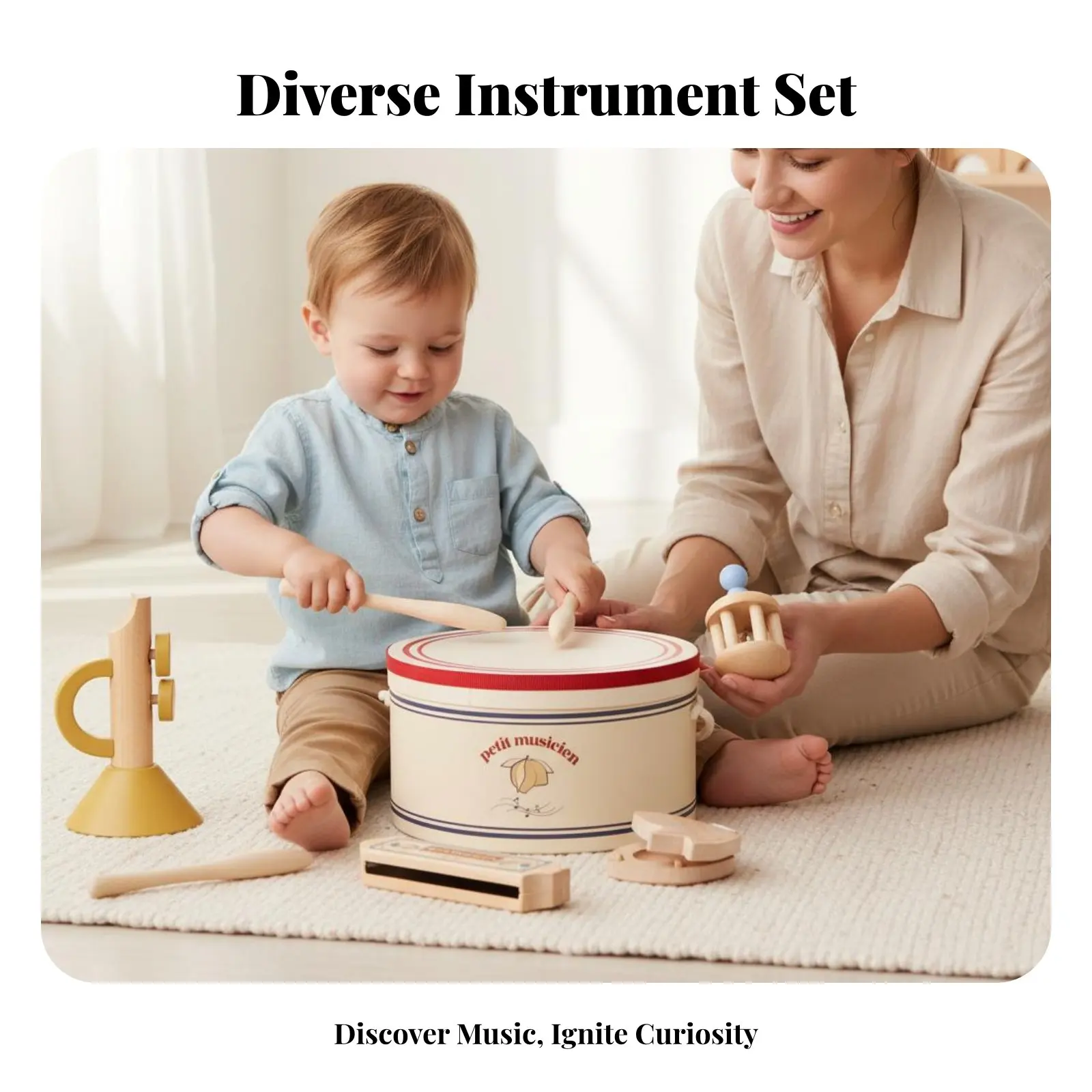 5ピース音楽教育楽器セット-早期学習木製楽器セット-幼児用音楽おもちゃキット-発達促進