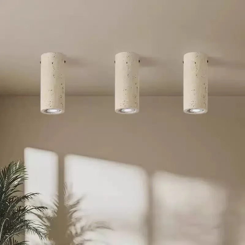 

Natural limestone cylindrical ceiling light Wabi Sabi cream embedded E27 bulb bedroom corridor Nordic Japanese home decoration