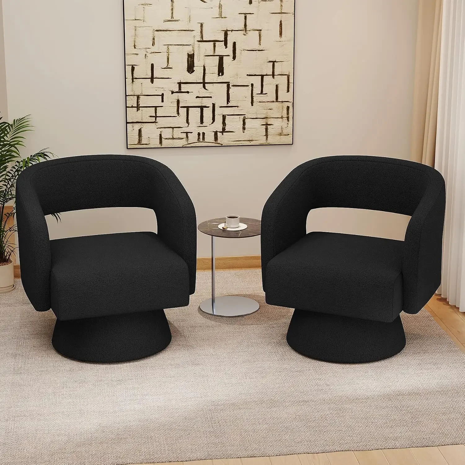 Accent Chair Set of 2, Modern Comfy Teddy Barrel Chairs, Oversized Upholstered Round Arm Chair for Living, Customized
