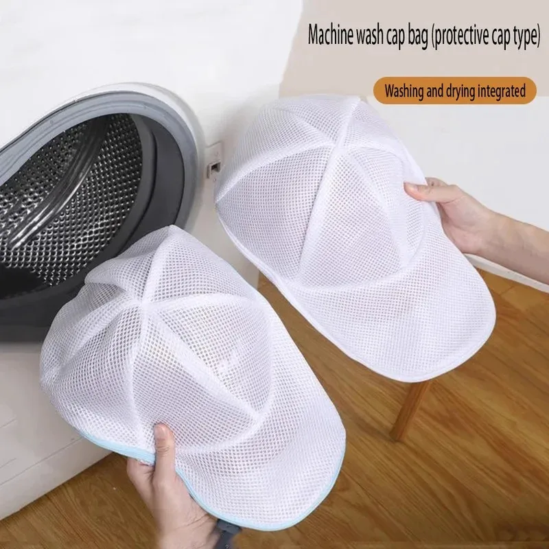 Washing Machine Hat Wash Protector Cap Cleaner Laundry Bag Small Clothes Wash Bag Anti-Deformation Mesh Organizer Zip Bags