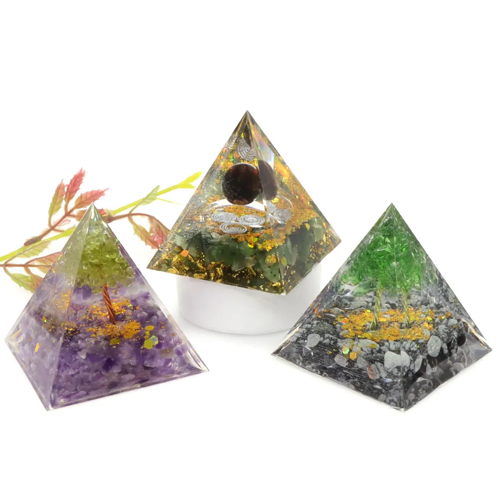 Pirámide de orgonita de energía, Bola de amatista Natural Reiki, cristales curativos, adornos de chakras, piedras de resina, regalo artesanal con