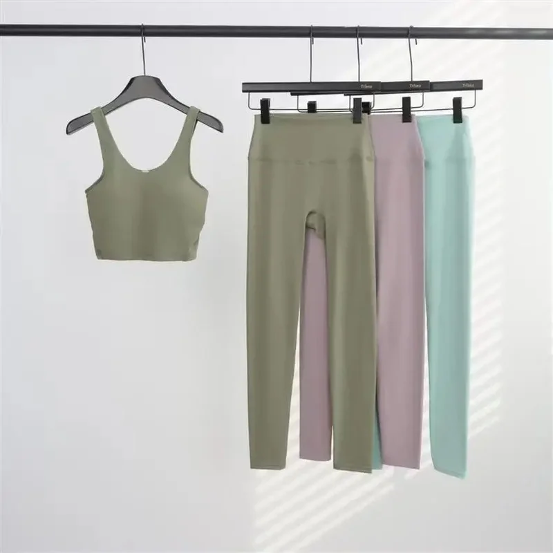 Lemon Women's Seamless Yoga Set - High Waist Tummy Control Leggings + U-Neck Sports Bra, Breathable Pilates Gym Fitness Suit