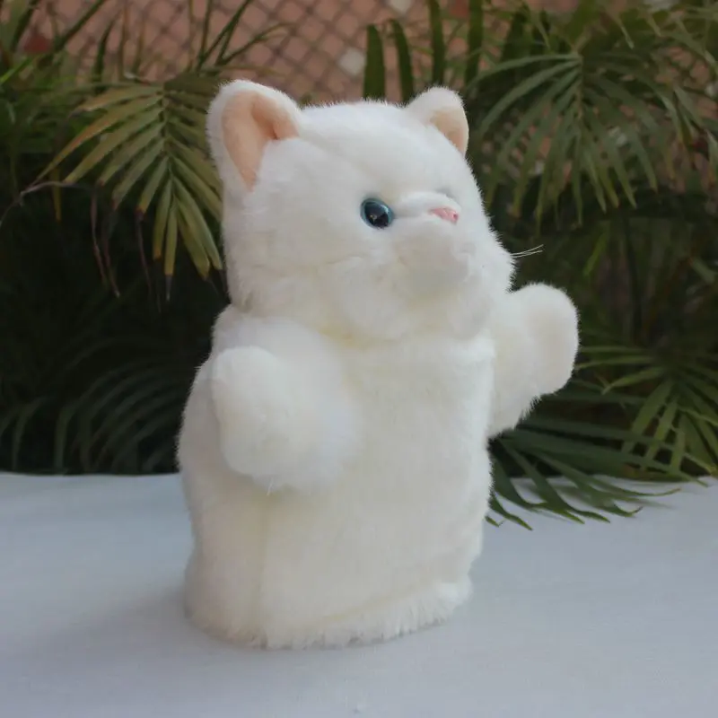 Cute White Cat Hand Puppet Toy Large Plush Simulation Animal Glove Doll Cat Children Ventriloquist Storytelling Kids Gift