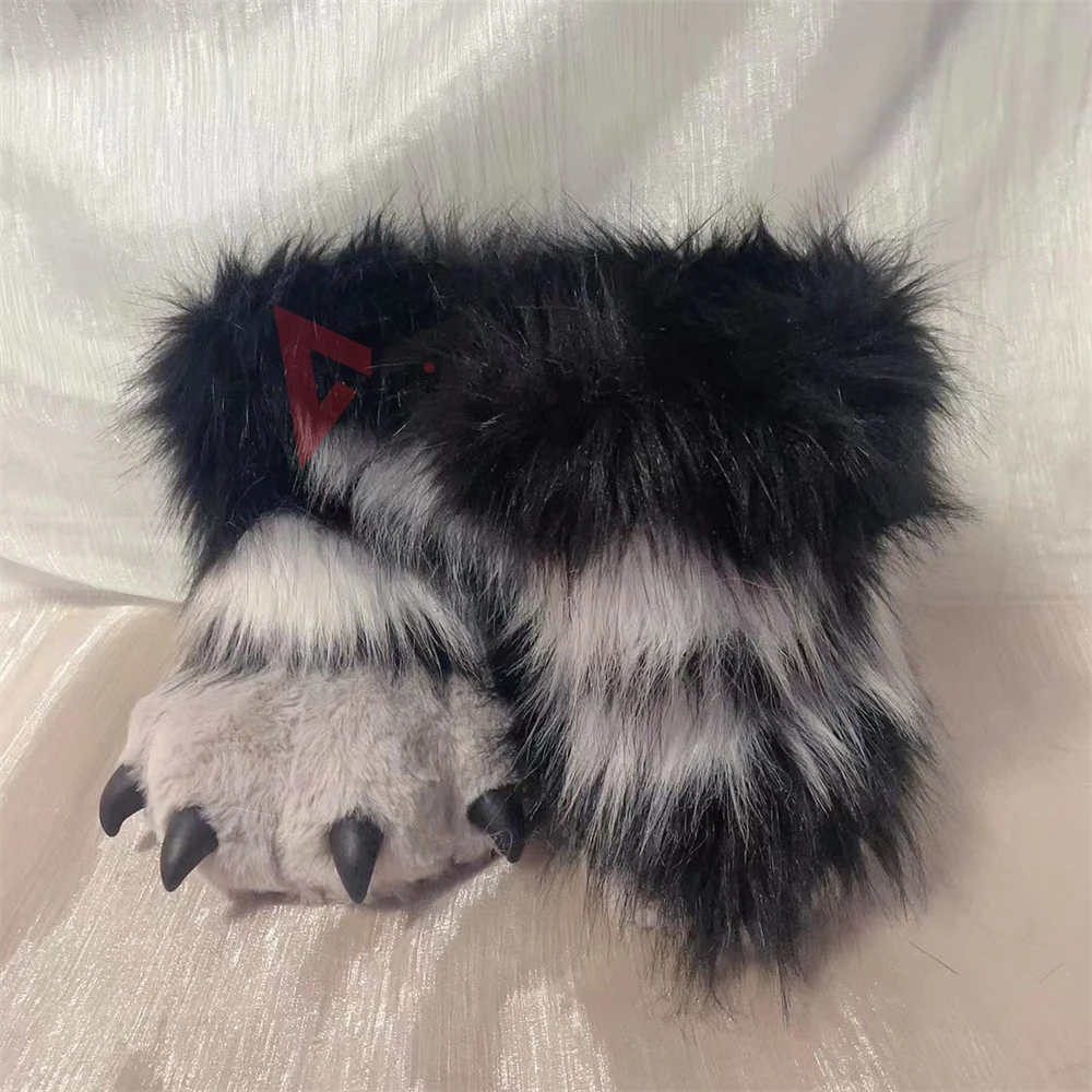 Fursuit Cat Paw Claw Furry Fandom Gloves Shoes Foot Cover Black Gray Color Beast Cosplay Costume Accessories Custom Made