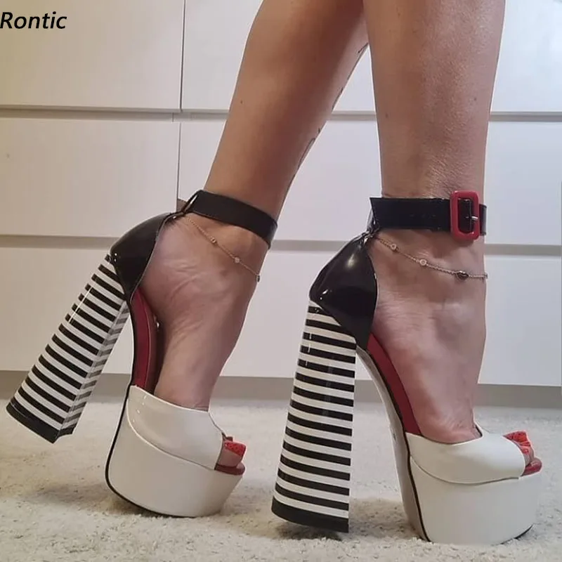 

Сандалии Rontic женские на платформе, лакированные босоножки с ремешком на щиколотке, вечерние туфли унисекс на блочном каблуке, с открытым носком, великолепные белые, размеры 5-15, США