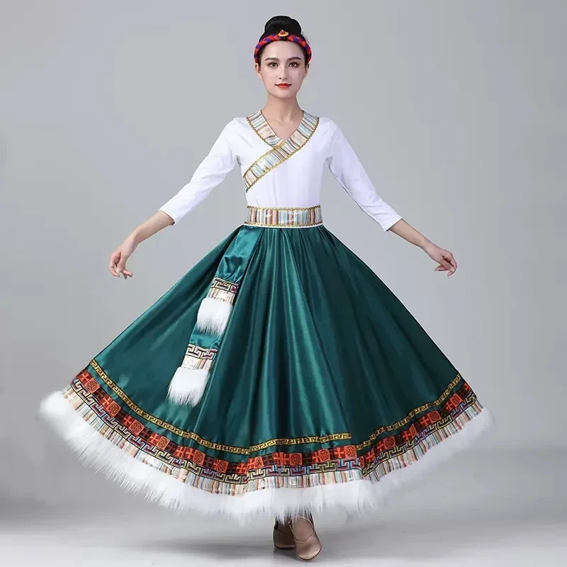 

Tibetan dance performance dress female summer skirt new suit art examination national dress sleeved practice performance dress