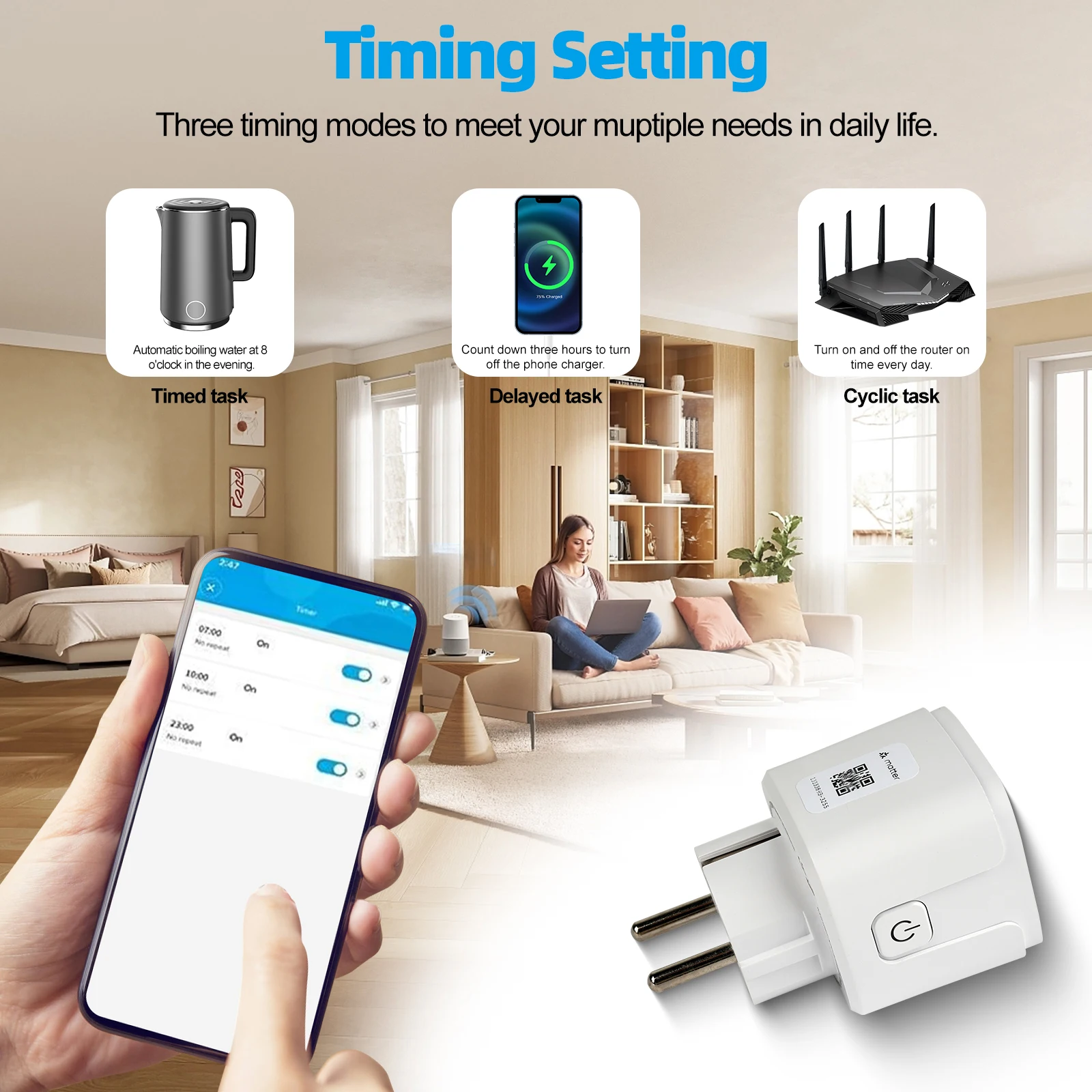 Imagem -02 - Wifi Smart Plug com Temporizador de Controle Remoto Tomada Inteligente Adaptador de Energia Eletrodoméstico Funciona com Homekit Alexa Google ue Eua Reino Unido