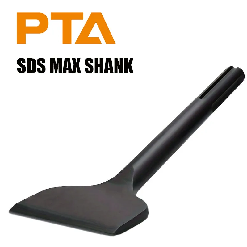 75*280mm SDS Max Wide Curved Tile Chisel, Beveled Angle Black Scraper for Removing Tile Grout & Thinset