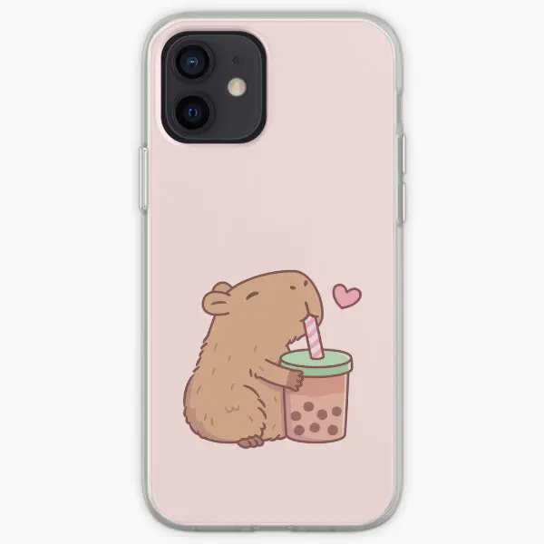 Cute Capybara Loves Bubble Tea Iphone To  Phone Case Customizable for iPhone X XS XR Max 6 6S 7 8 Plus 11 12 13 14 Pro Max Mini