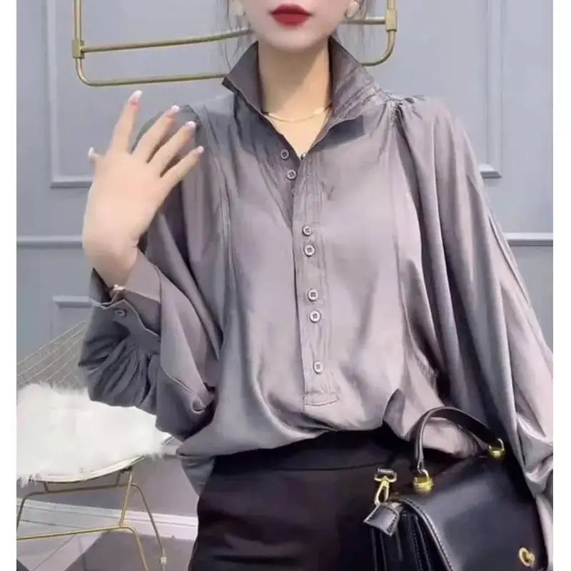 Stylish Solid Color Spliced Folds Lantern Sleeve Blouse Female Clothing 2023 Autumn New Casual Pullovers Loose Office Lady Shirt