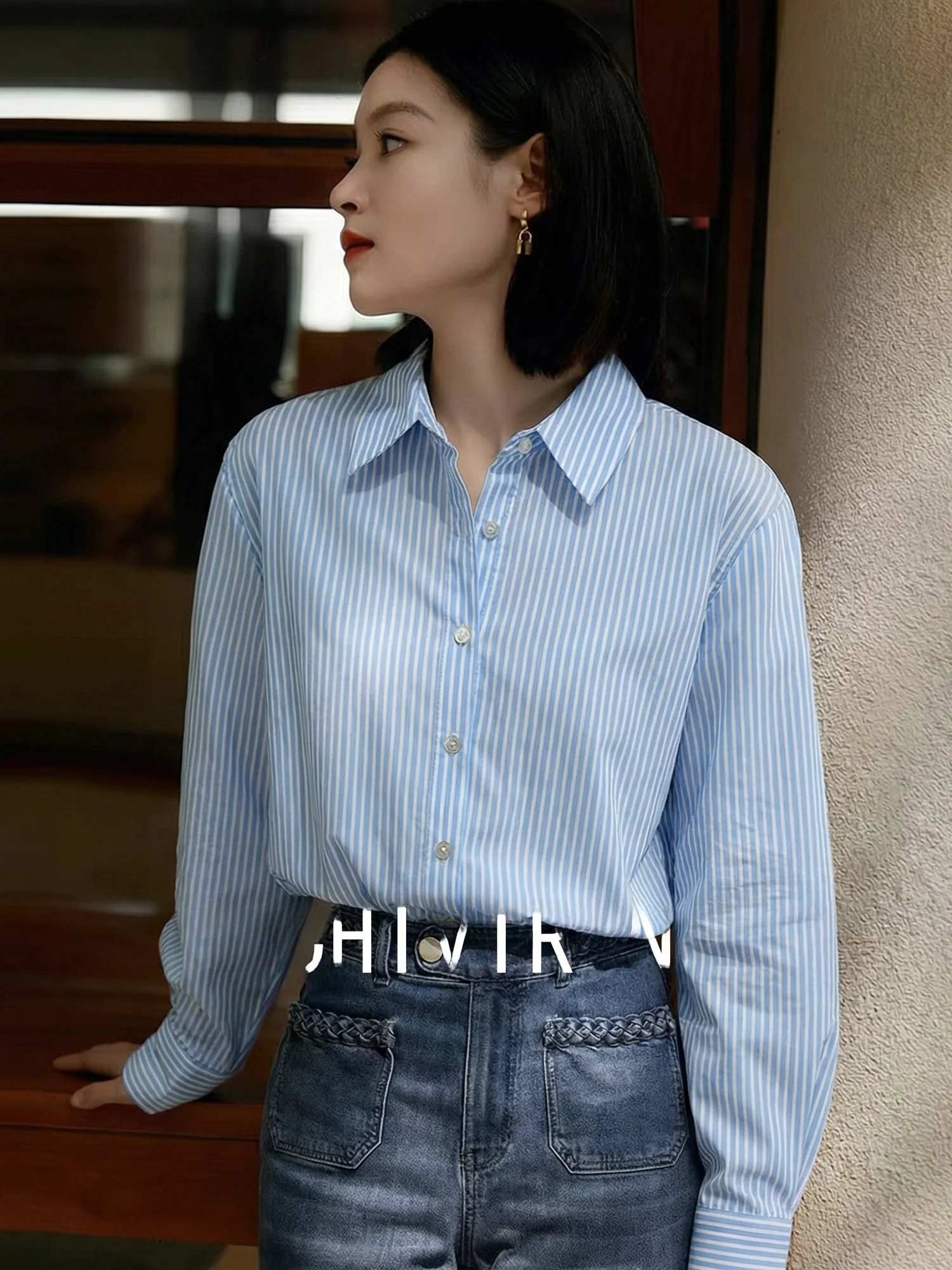 

Свободная длинная полосатая рубашка для женщин, для повседневной носки, утягивающая, базовый слой, весенняя новинка, удобная, дышащая, поло...