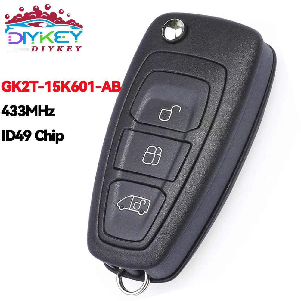 DIYKEY 3 Buttons For Ford Transit Transit Custom Tourneo Custom 2015-2020 433MHz ID49 Chip Remote Key Fob GK2T-15K601-AB/AA