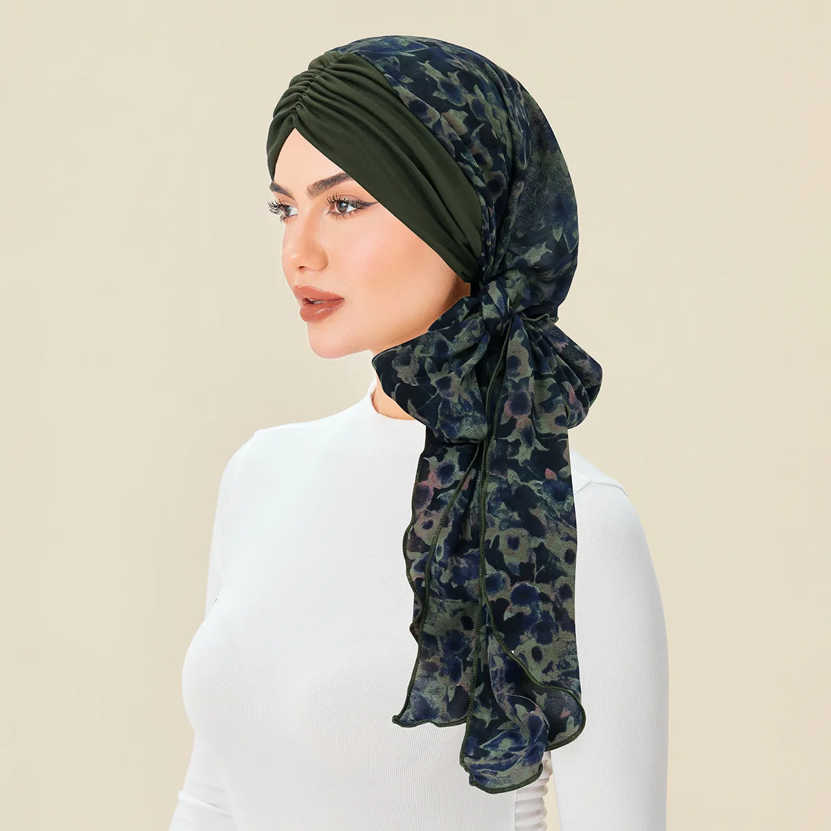 Vrouwen Voorhoofd Geplooide Lange Staart Hoofddoek Moslim Hijab Chemo Cap Tulband Motorkap Elastische Hoofd Wrap Hoed Bandana Hoofdband Turbante