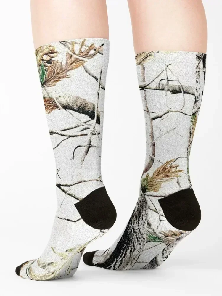 White snow winter camo tree branches leaves Socks Wholesale designer kawaii custom Socks Male Women's