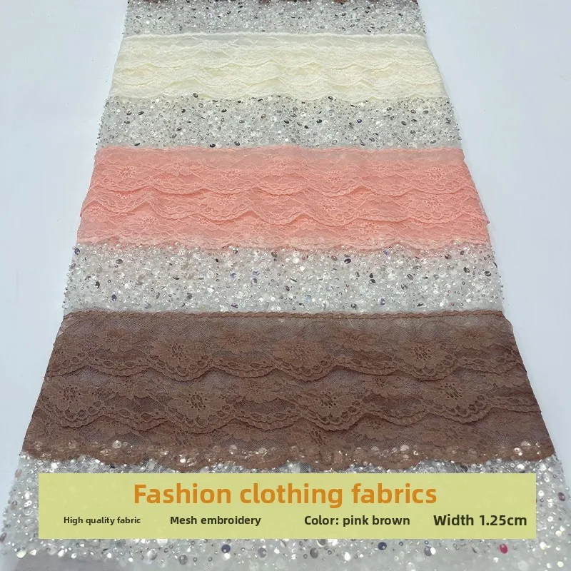 

Lace Mesh Bead Sequin Embroidered Fabric for Wave Pattern Wedding Dress Cheongsam Design Cloth Diy By The Yard Sewing Material