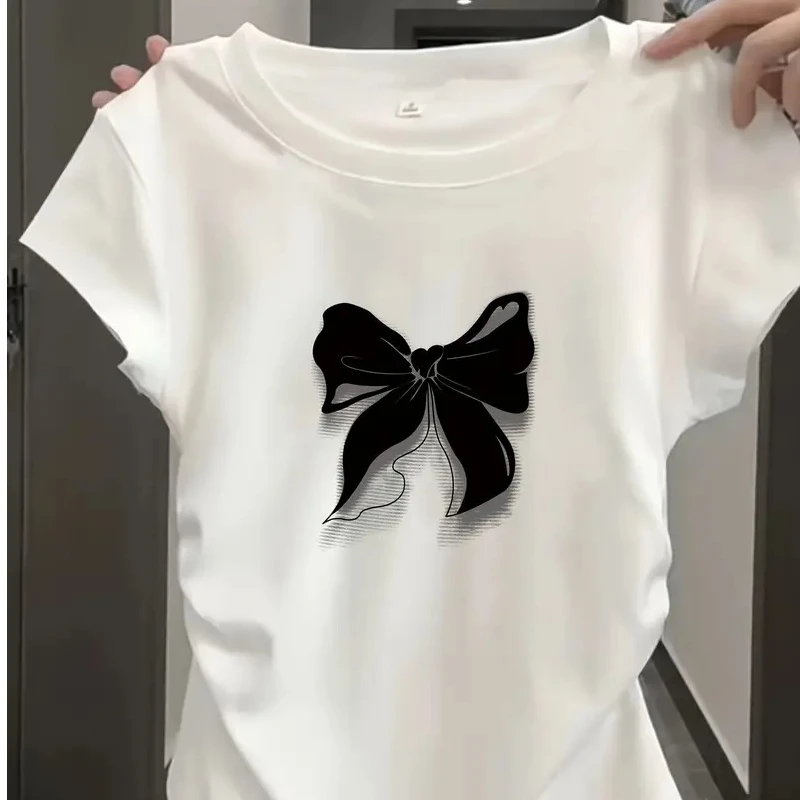 سليم تي شيرت العصرية خمر فراشة طباعة قميص قصير الأكمام س الرقبة الأعلى 2025 صيف جديد الشارع الشهير المرأة ملابس كاجوال #5