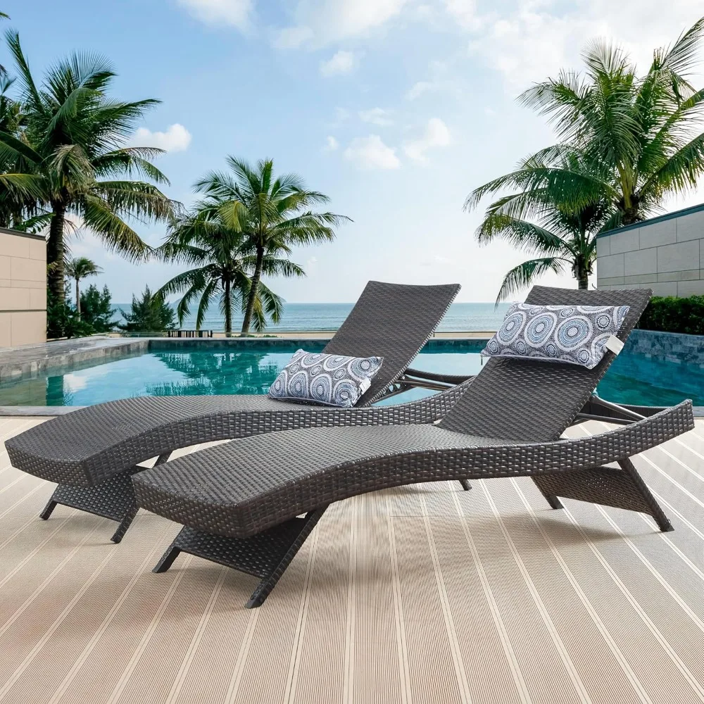 79'' Long Reclining Chair Set of 4 with Cushions, Outdoor Chaise Lounge Set, Rattan Chaise Lawn Sunbathing Chairs