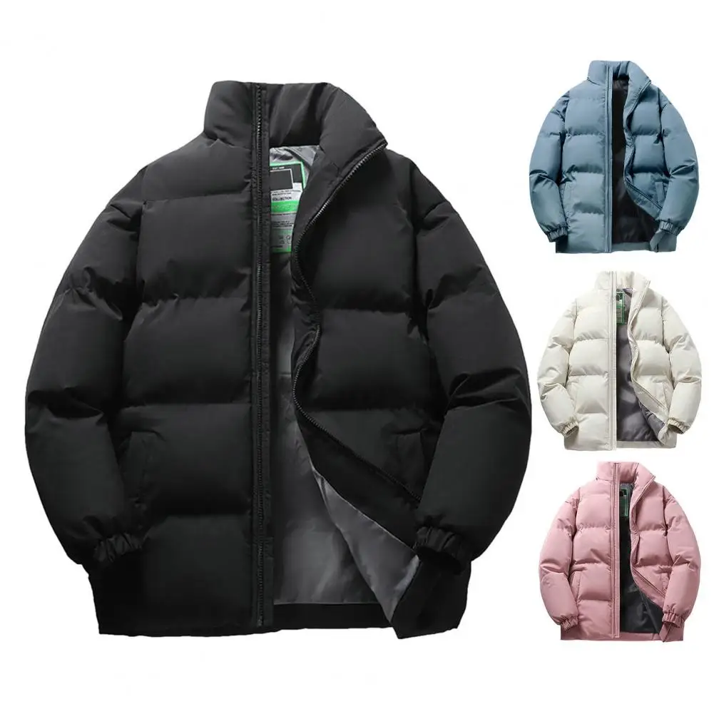 Thickened Cotton Coat Winter Cotton Coat with Stand Collar Zipper Closure Thick Padded Unisex Outdoor Jacket for Neck Protection