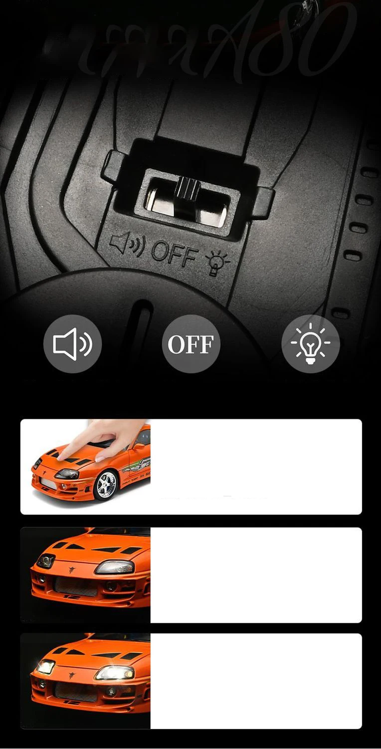 1:24 Brian Supra A80 JDM Supercar Alloy Car Model Sound and Light Pull Back Car Model Collectibles Birthday Gift