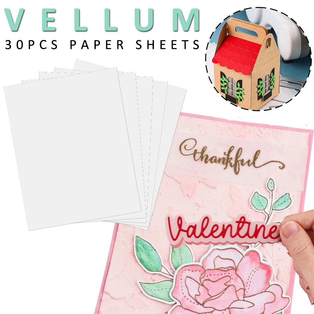 

30pcs/set Frosted Smooth Vellum Paper Sheets 21.6 x 27.9cm Heat resistant Translucent Vallum For Stamping Embossing Craft Tool