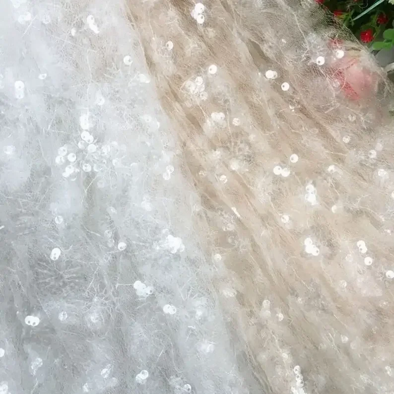 

2 Colors Sequin flower embroidery Lace Fabric beautiful Costumes Tulle Fabric Girl Dress, Gowns, Wedding Veil 1 Yard