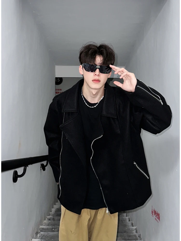 

Cleanfit Men's Woolen Jaet Spring Autumn Sle Haome High-End Feel Zipper Decorated Baseball Flight Jaet Loose Fit