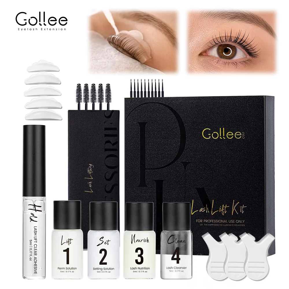 Gollee 4-6 Weeks Curls Semi-permanent Lash Lift Perm Eyebrow Eyelash Tint Set Black Brow Lamination Lash Lift Kit Lashes Makeup