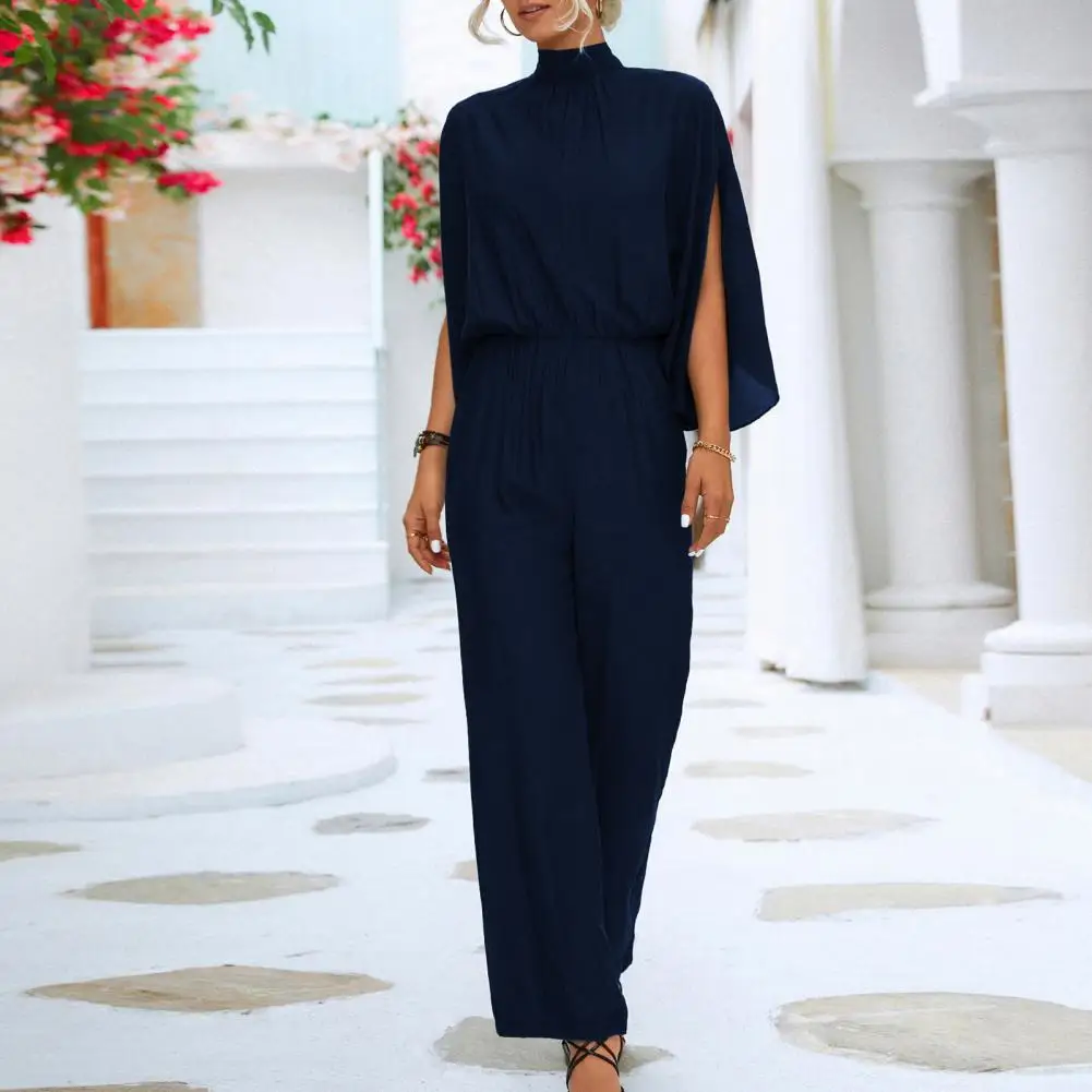 

Women Solid Color Jumpsuit Women Loose Jumpsuit Elegant Women's Batwing Sleeve Jumpsuit High Waist Wide Leg Stand for Prom