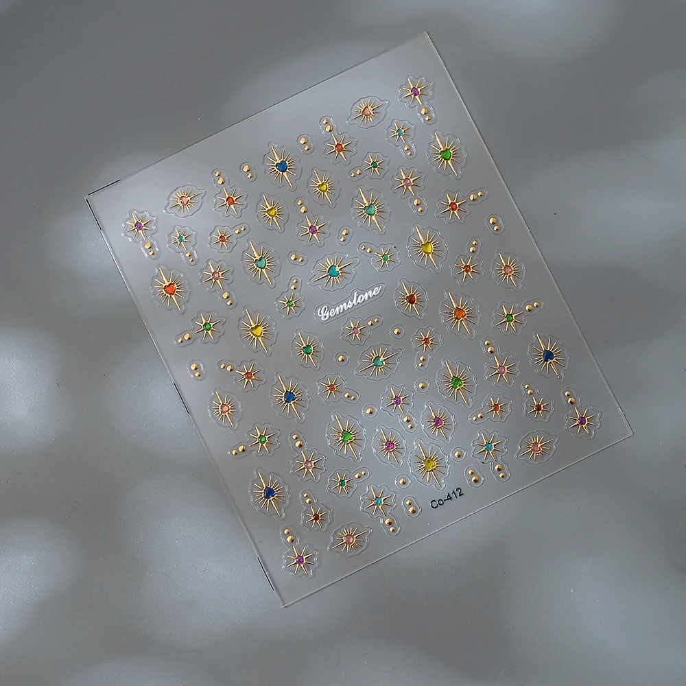 1Pc 골드 스탬핑 멀티 컬러 지르콘 하트 모양의 하이 엔드 장식 5d 릴리프 맞춤형 여성 네일 장난감 스티커