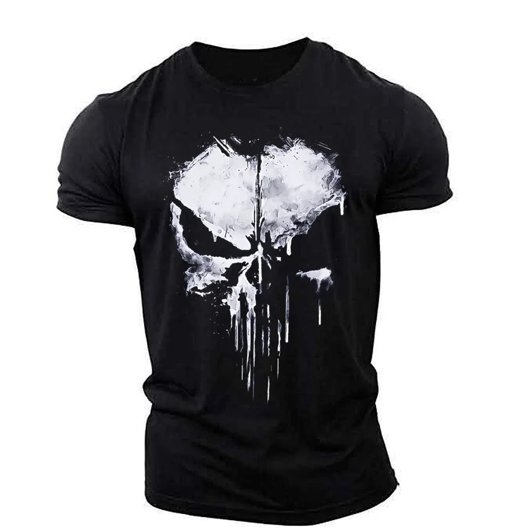 Image of Herren-T-Shirt mit Totenkopf-3D-Druck, Street-Fashion-Stil, dehnbar, dünn, atmungsaktiv, leicht, übergroß, hübsches T-Shirt 2023