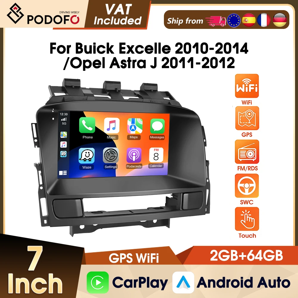 Podofo 2Din Carplay Autoradio für Buick Excelle 2010-2014 Opel Astra J 2011-2012 Android Auto GPS WLAN Mirror Link Auto-Audio