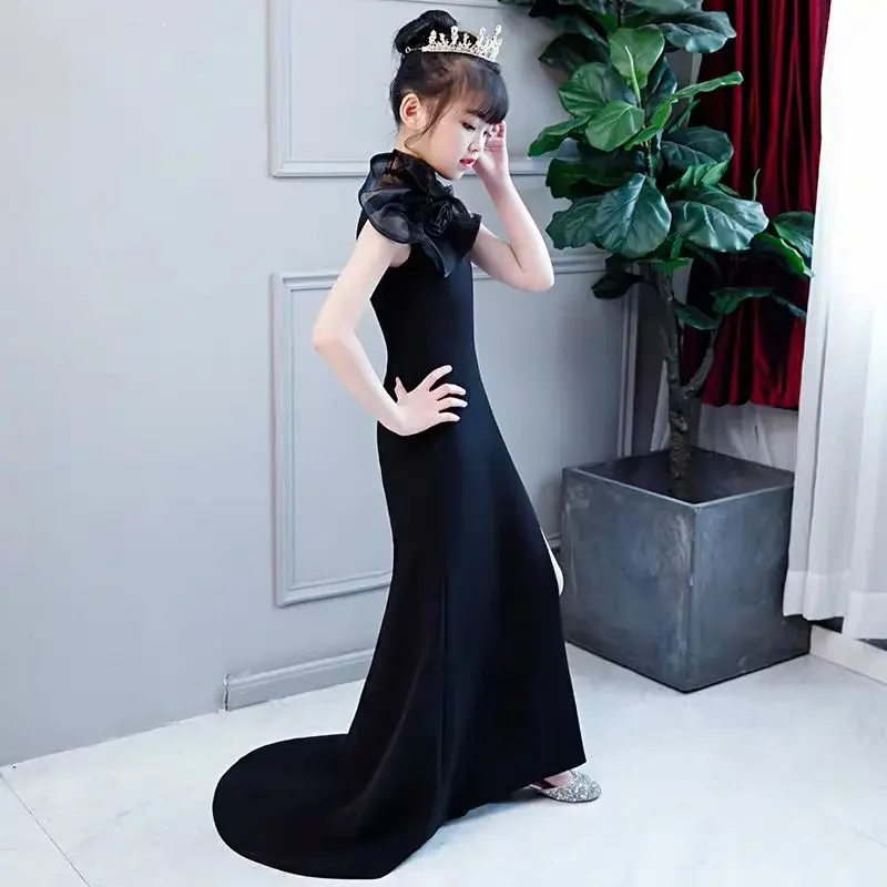 Black Side Slit Mermaid Princess Flower Girl Dress Baby Kids Wedding Party Costumes Simple First Comunion Vestido De Comunion