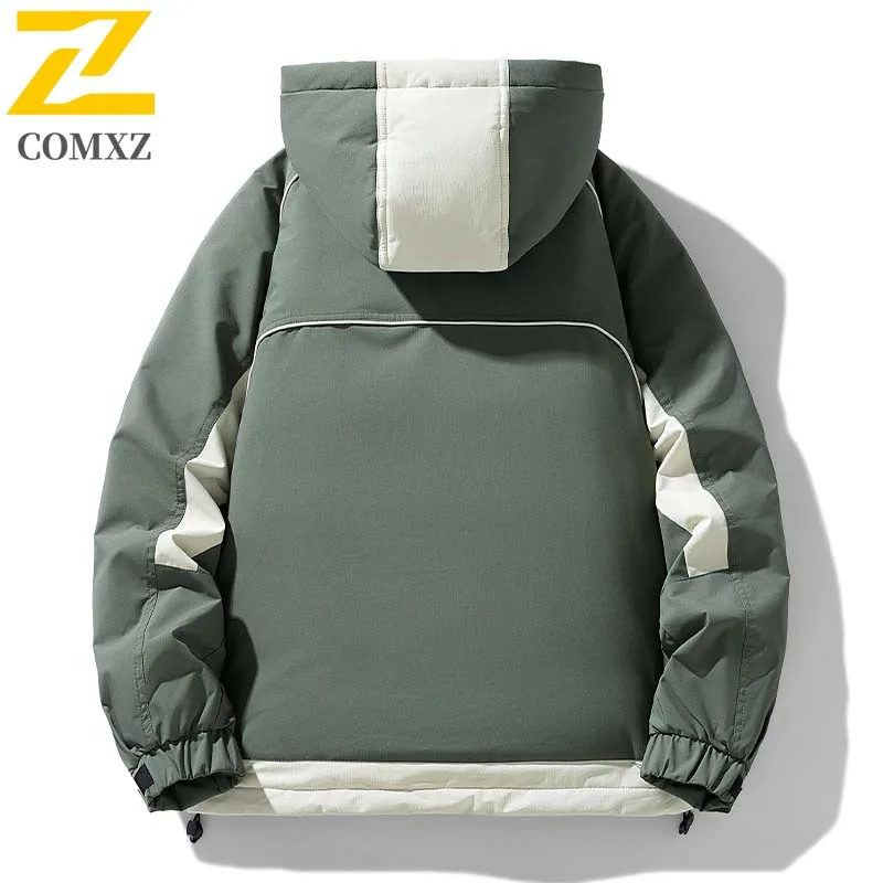 COMXZ Windproof Winter Jacket Color Blocking Cold Proof Ski Padded Jacket Streetwear Minimalist Quilted Jacket Men's Clothing