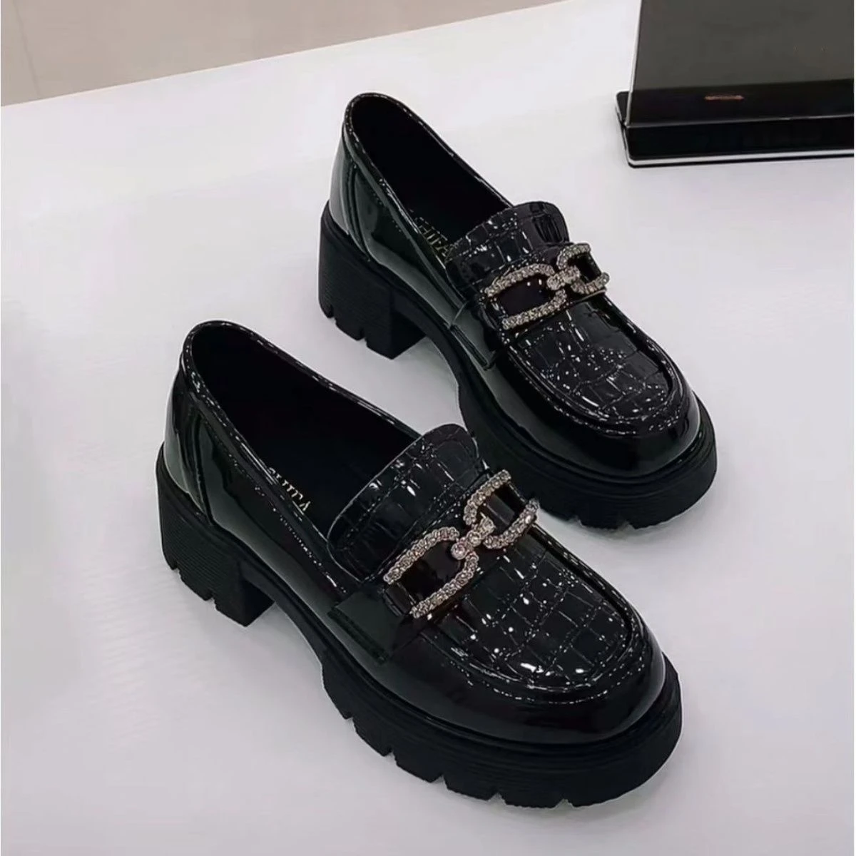 Woman Pumps Loafers Cute Kawaii Platform Shoes for Women Normal Leather Casual Block Heel Round Toe Chunky Heels Popular Shoe A