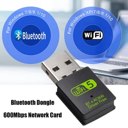 デュアルバンドUSBおよびWifiアダプター,bluetooth 2.4, 5.8GHz,ワイヤレスレシーバー,rt8821cu,pc,ラップトップ,デスクトップ,600m用のドングル