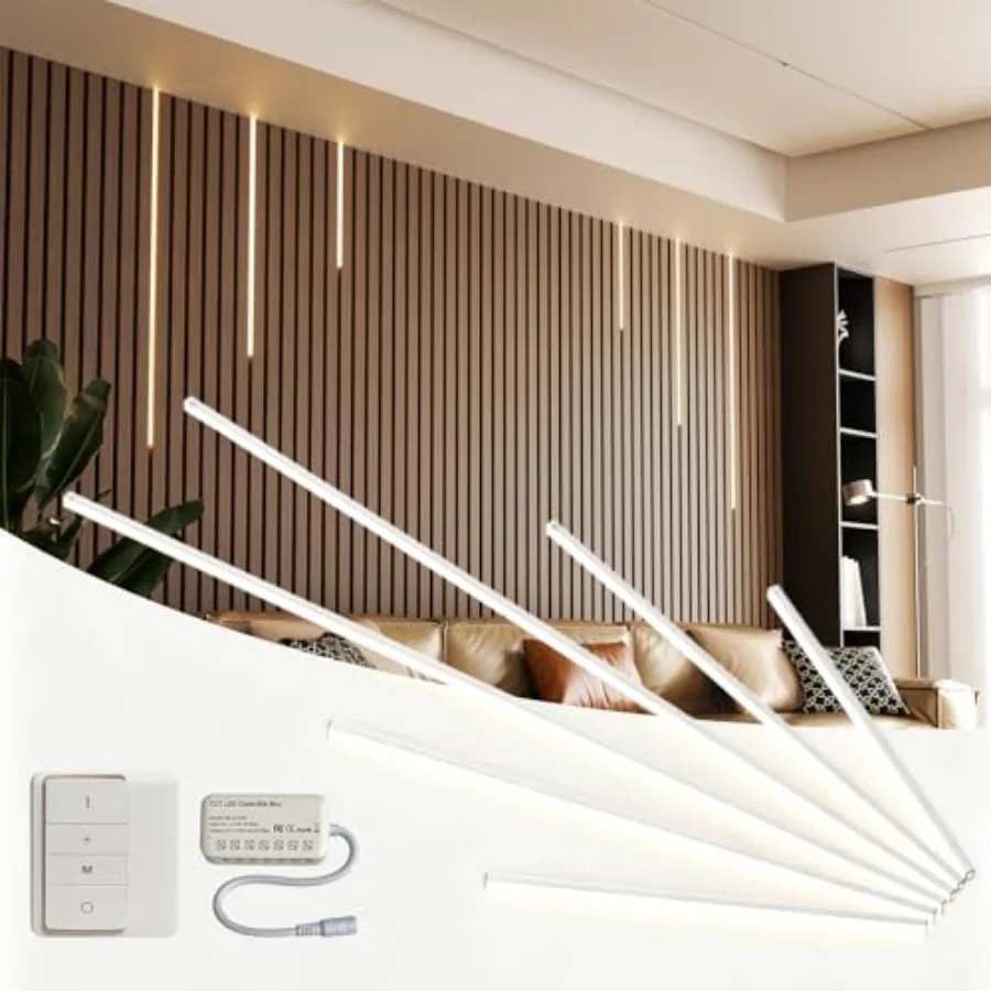 

LED Recessed Wall Lighting Kit for Wall Panels CCT COB Strip Lights with Remote Controller, 6pcs Adhesive Wall Strip Lights, Di