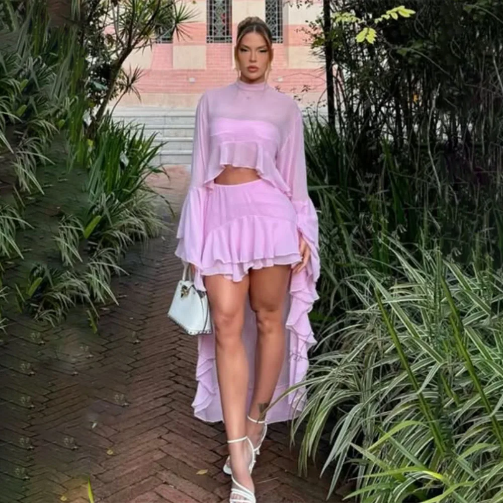 

Высокое качество, индивидуальное тюлевое платье с высоким воротником и складками, розовое платье с длинными рукавами, платья Pour Mariage Invité для женщин, вечернее платье