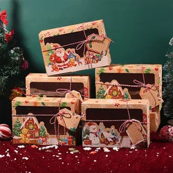 3/6Pcs Kraft Paper Christmas Candy Gift Box Open Window Biscuit Favor Gift Packaging Box New Year Merry Christmas Party Supplies