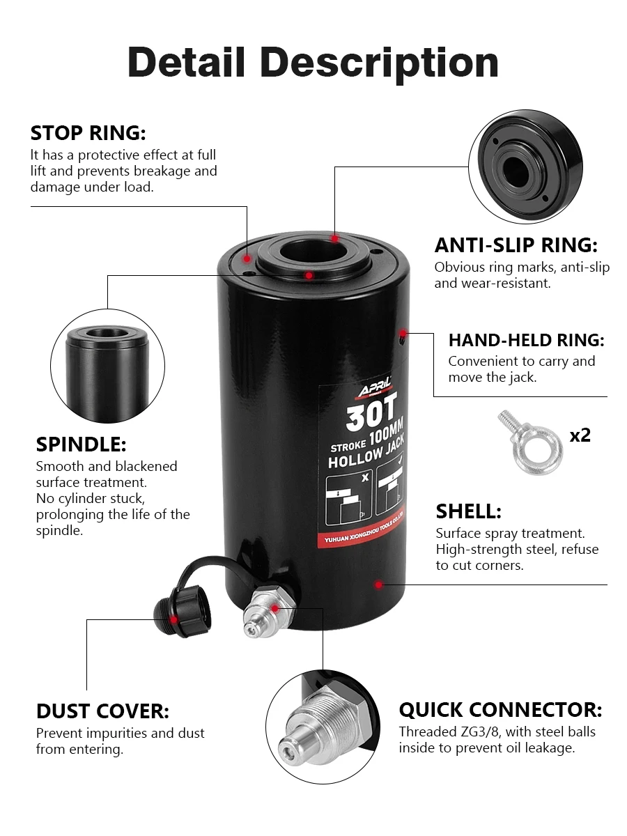 مكبس هيدروليكي مجوف جاك مكبس مجوف رام أسطوانة مجوفة هيدروليكية RCH-30100